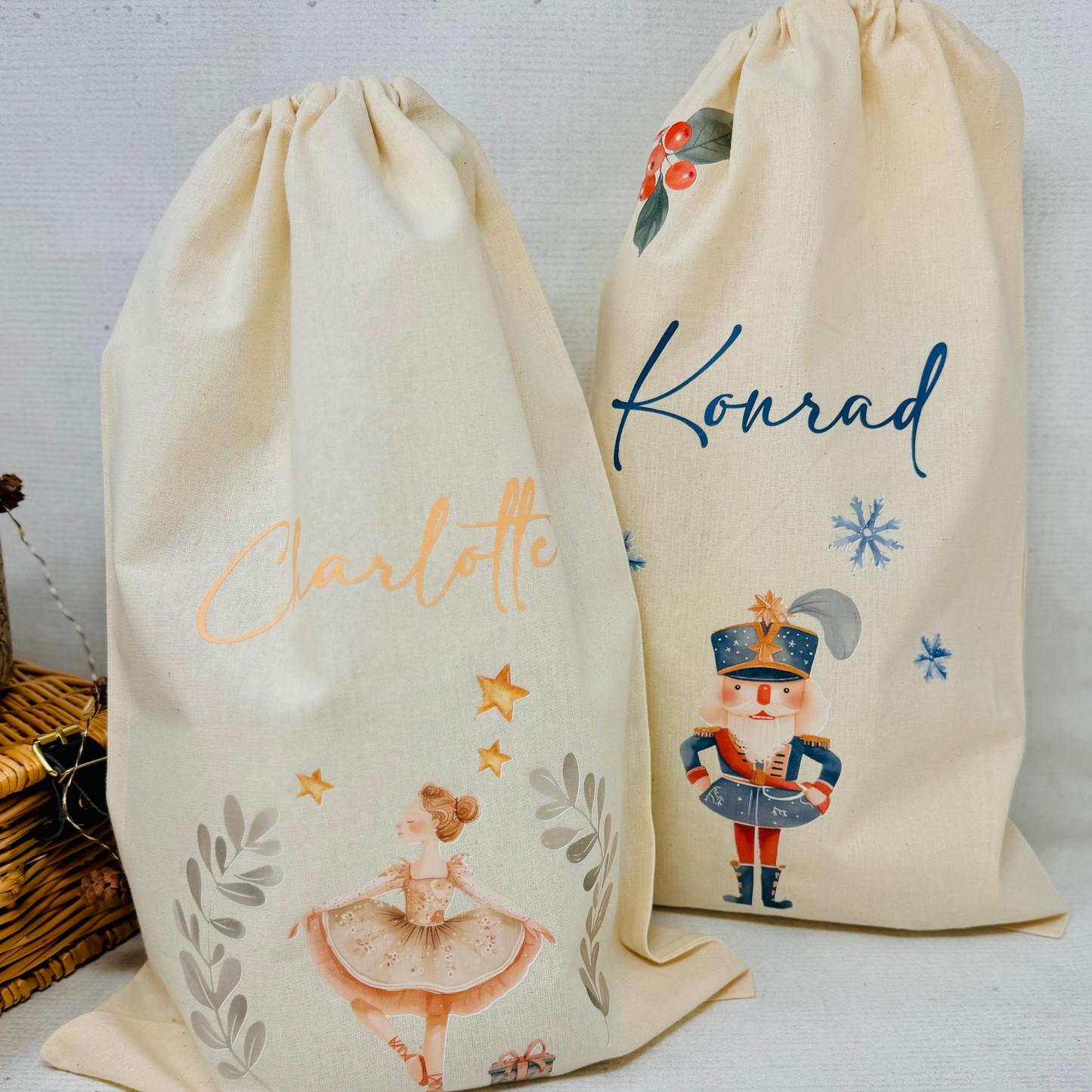 Nussknacker und Mäusekönig - Baumwoll-Säckchen personalisiert für Nikolaus & Weihnachten