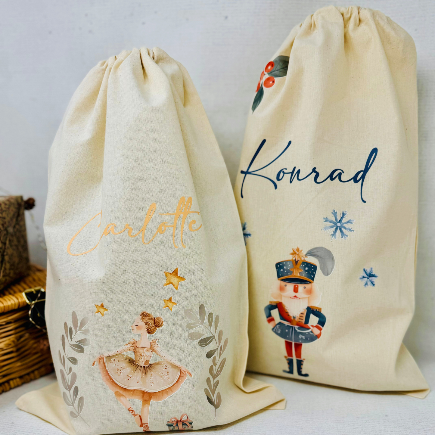 Nussknacker und Mäusekönig - Baumwoll-Säckchen personalisiert für Nikolaus & Weihnachten