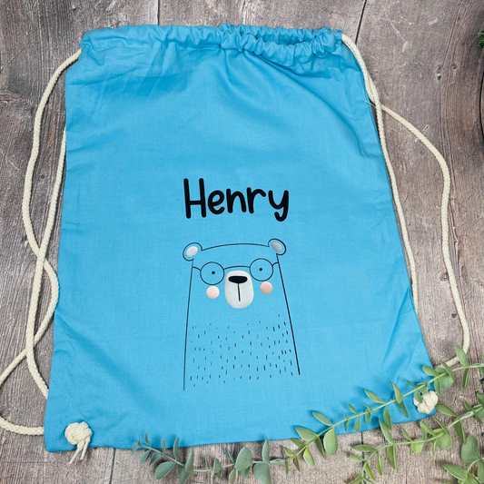 Turnbeutel Kita Kindergarten Stofftasche mit Name personalisiert mit süßen Tieren -  Wechselwäsche, Stoffbeutel personalisiert