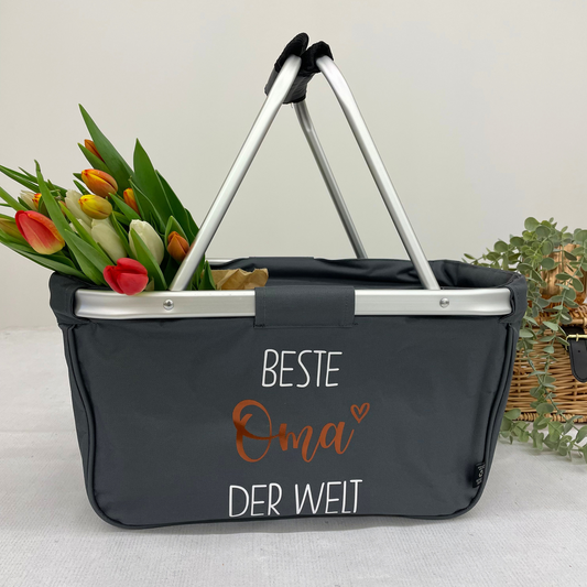 Einkaufskorb Beste Oma der Welt - faltbar - Farbe navy blau grau schwarz - personalisiert