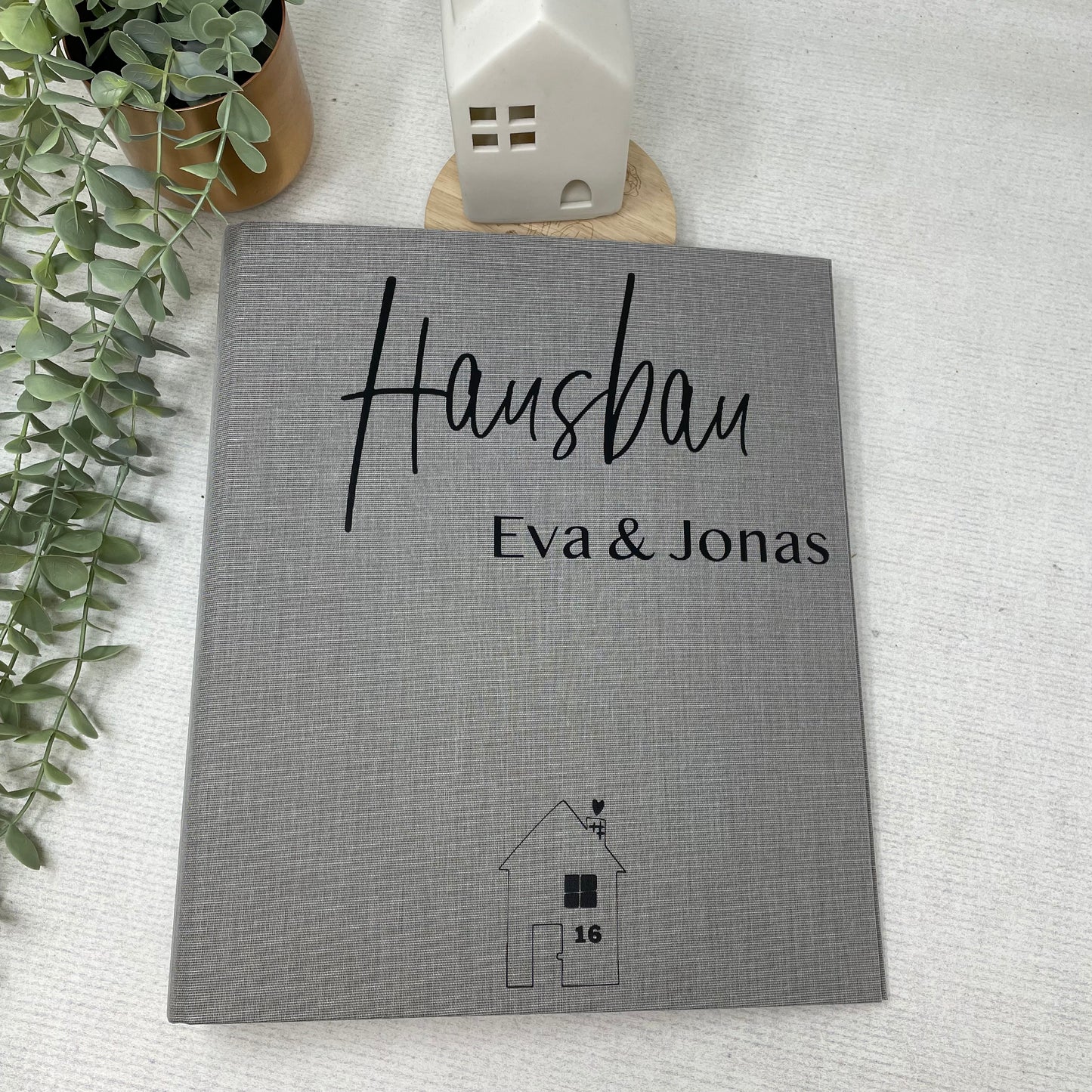 Geschenk Richtfest oder zum Einzug - Leinenordner Hausbau mit Hausnummer