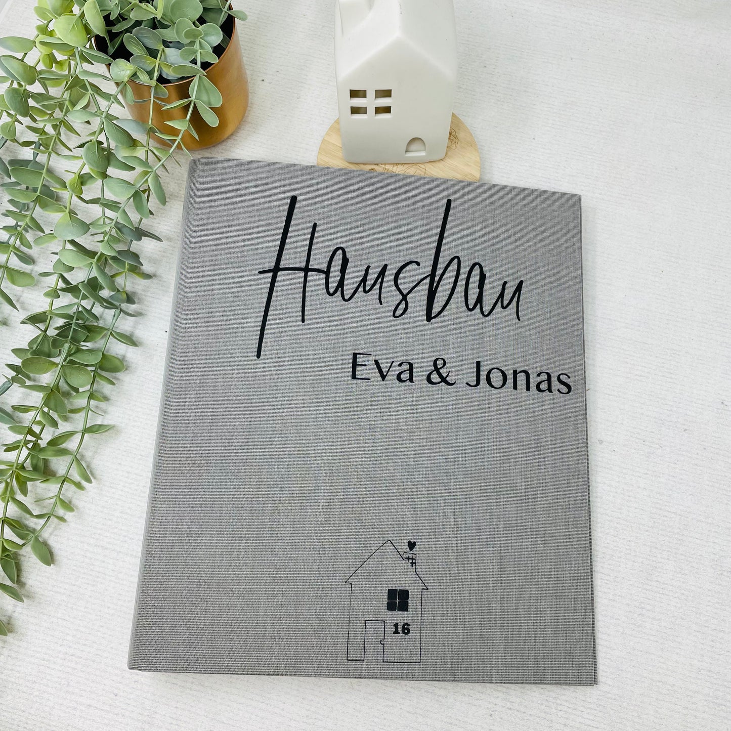 Geschenk Richtfest oder zum Einzug - Leinenordner Hausbau mit Hausnummer
