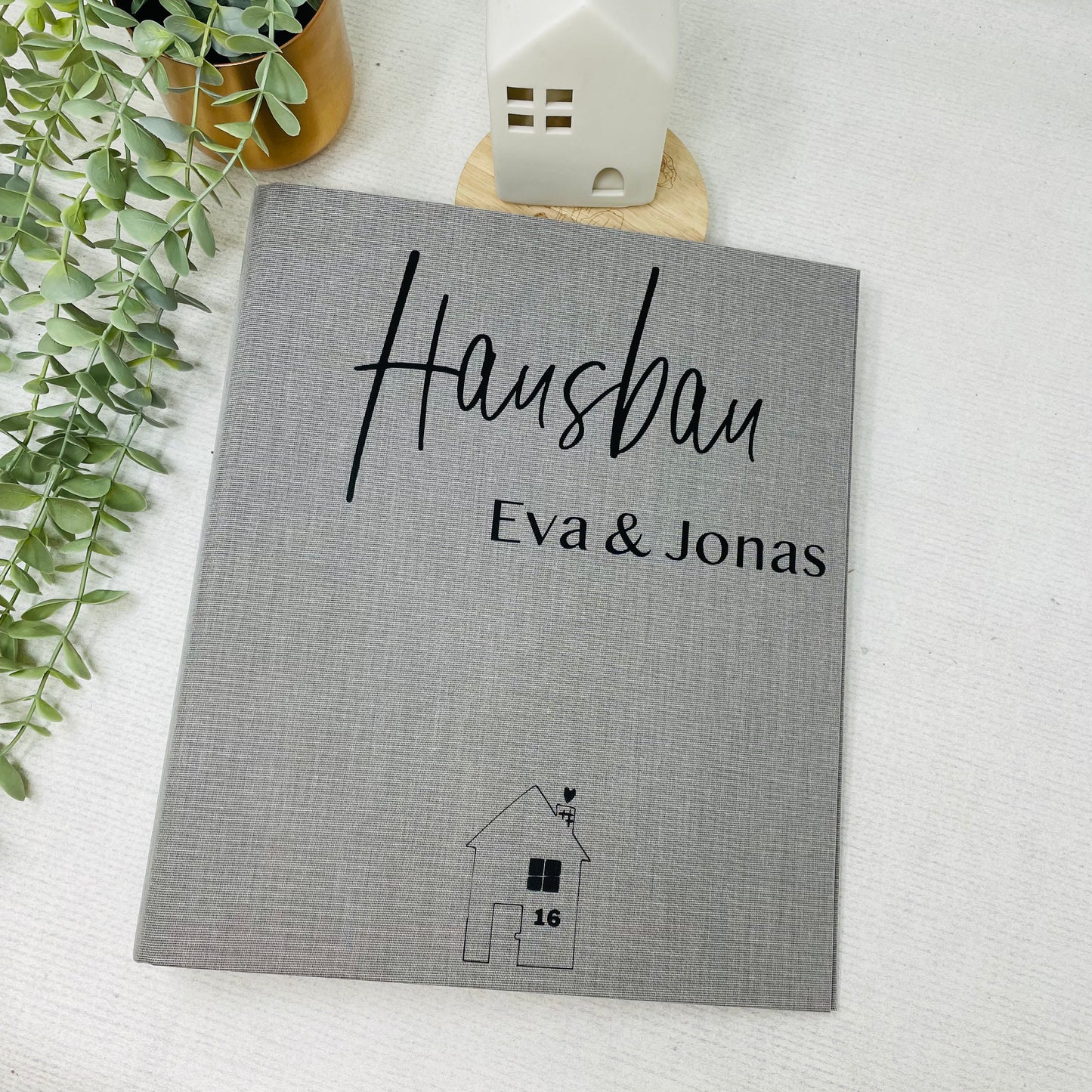 Geschenk Richtfest oder zum Einzug - Leinenordner Hausbau mit Hausnummer