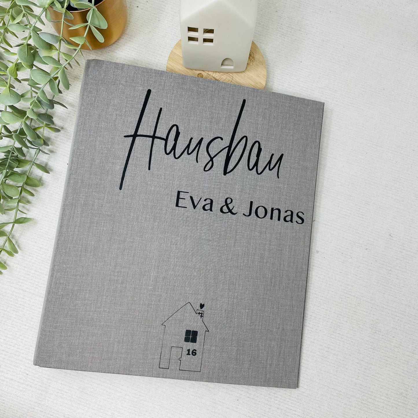 Geschenk Richtfest oder zum Einzug - Leinenordner Hausbau mit Hausnummer