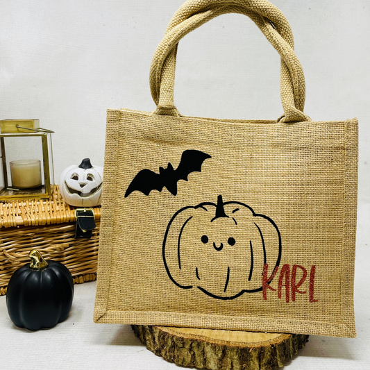 Personalisierte Jutetasche für Kinder – Perfekt zum Süßigkeiten sammeln an Halloween