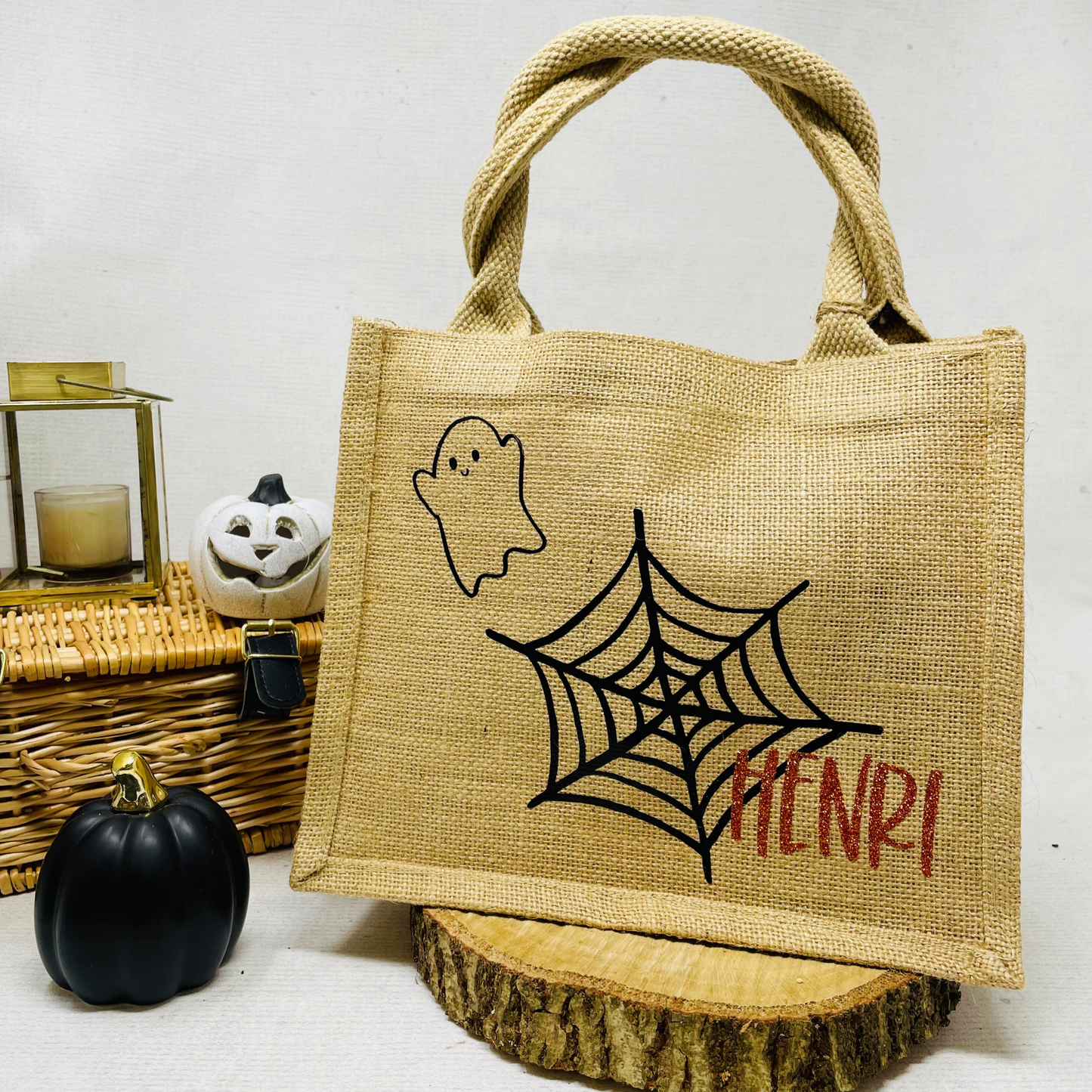 Personalisierte Jutetasche für Kinder – Perfekt zum Süßigkeiten sammeln an Halloween