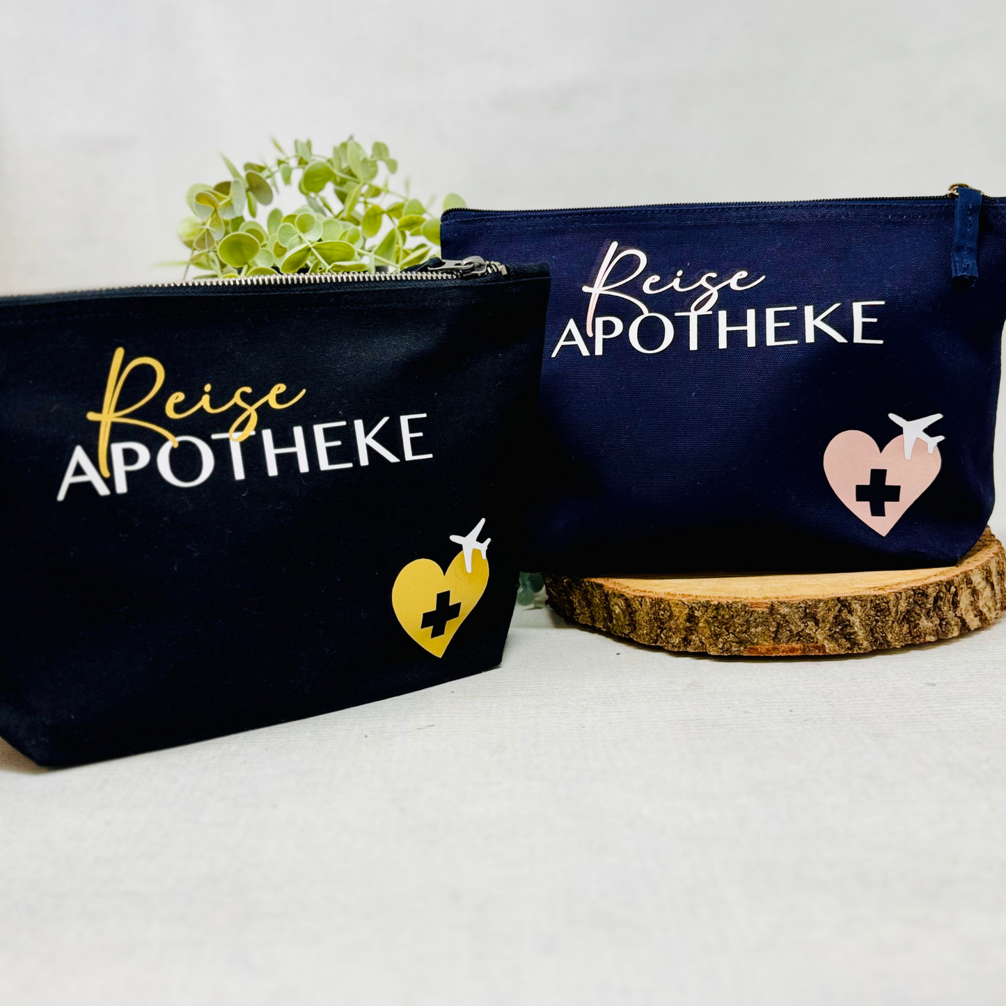 Personalisierte Kosmetiktasche aus Bio-Baumwollleinen – Perfekt als Reiseapotheke für unterwegs