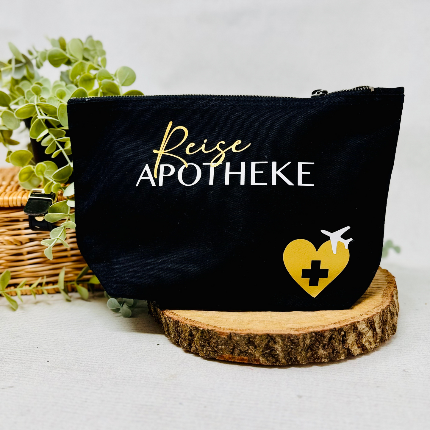 Personalisierte Kosmetiktasche aus Bio-Baumwollleinen – Perfekt als Reiseapotheke für unterwegs