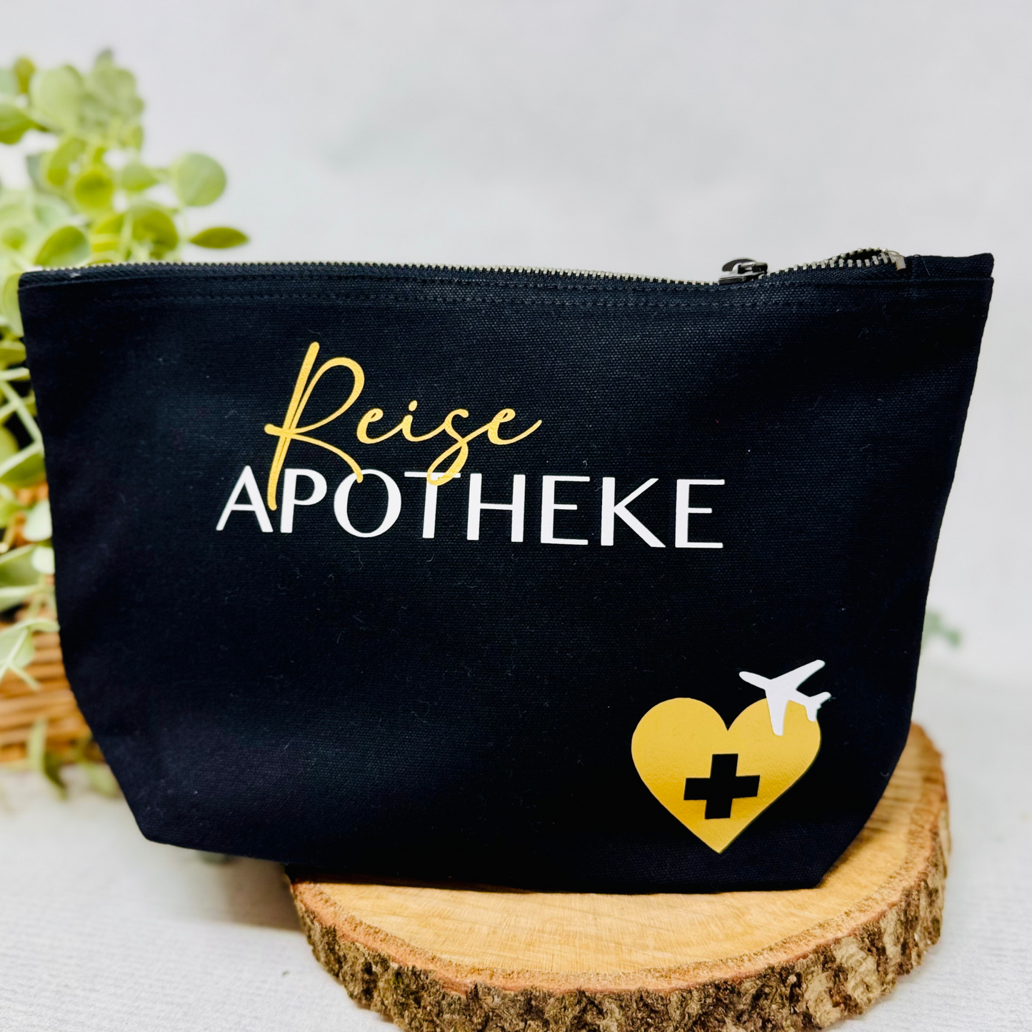Personalisierte Kosmetiktasche aus Bio-Baumwollleinen – Perfekt als Reiseapotheke für unterwegs