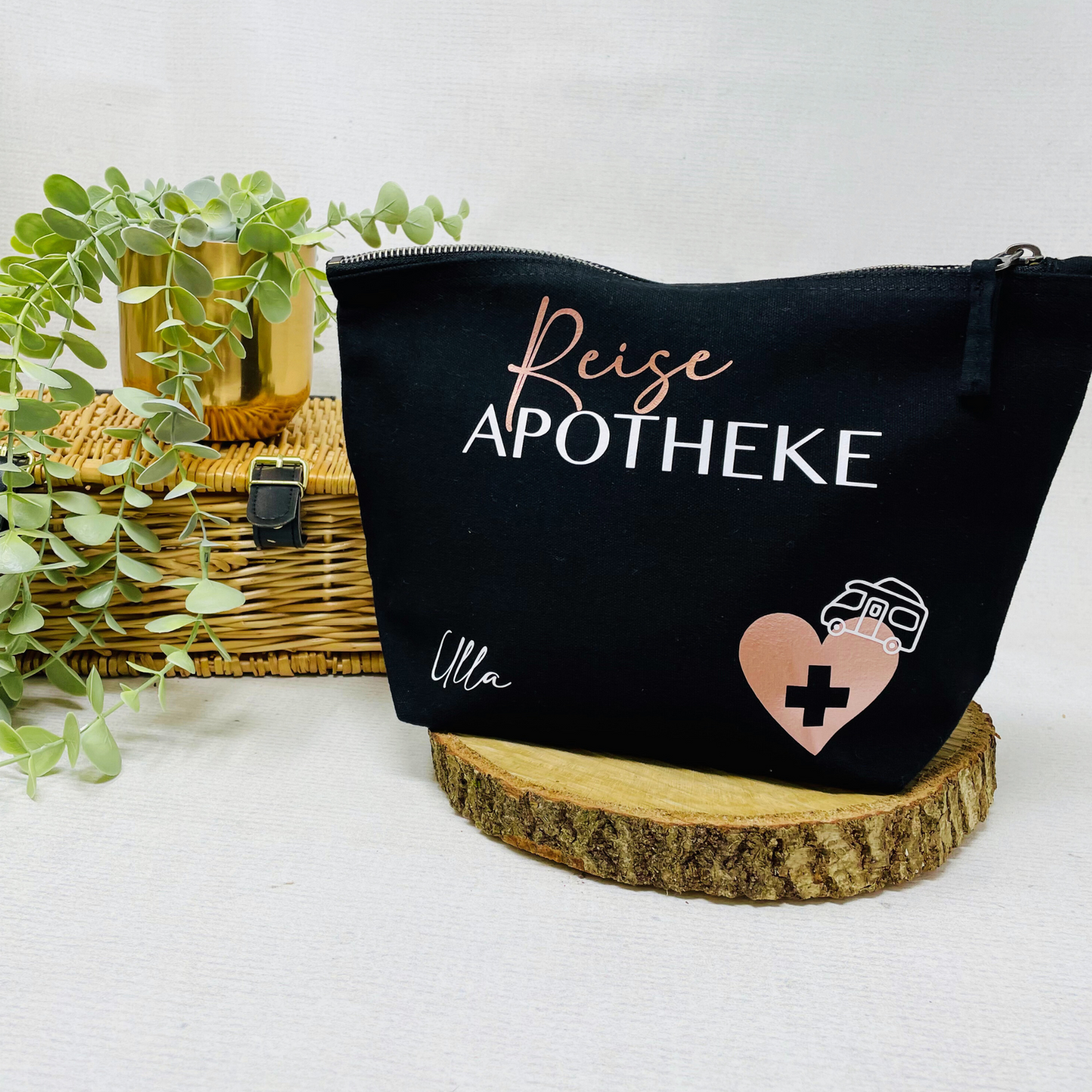 Personalisierte Kosmetiktasche aus Bio-Baumwollleinen – Perfekt als Reiseapotheke Design Wohnmobil