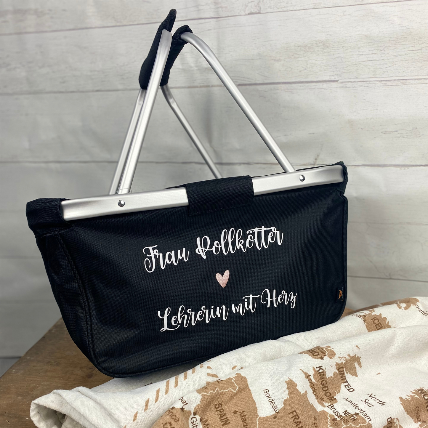 Abschiedsgeschenk Schule - Personalisierter Einkaufskorb "Lehrerin mit Herz" - Nachhaltiges Dankeschön für Lehrkräfte