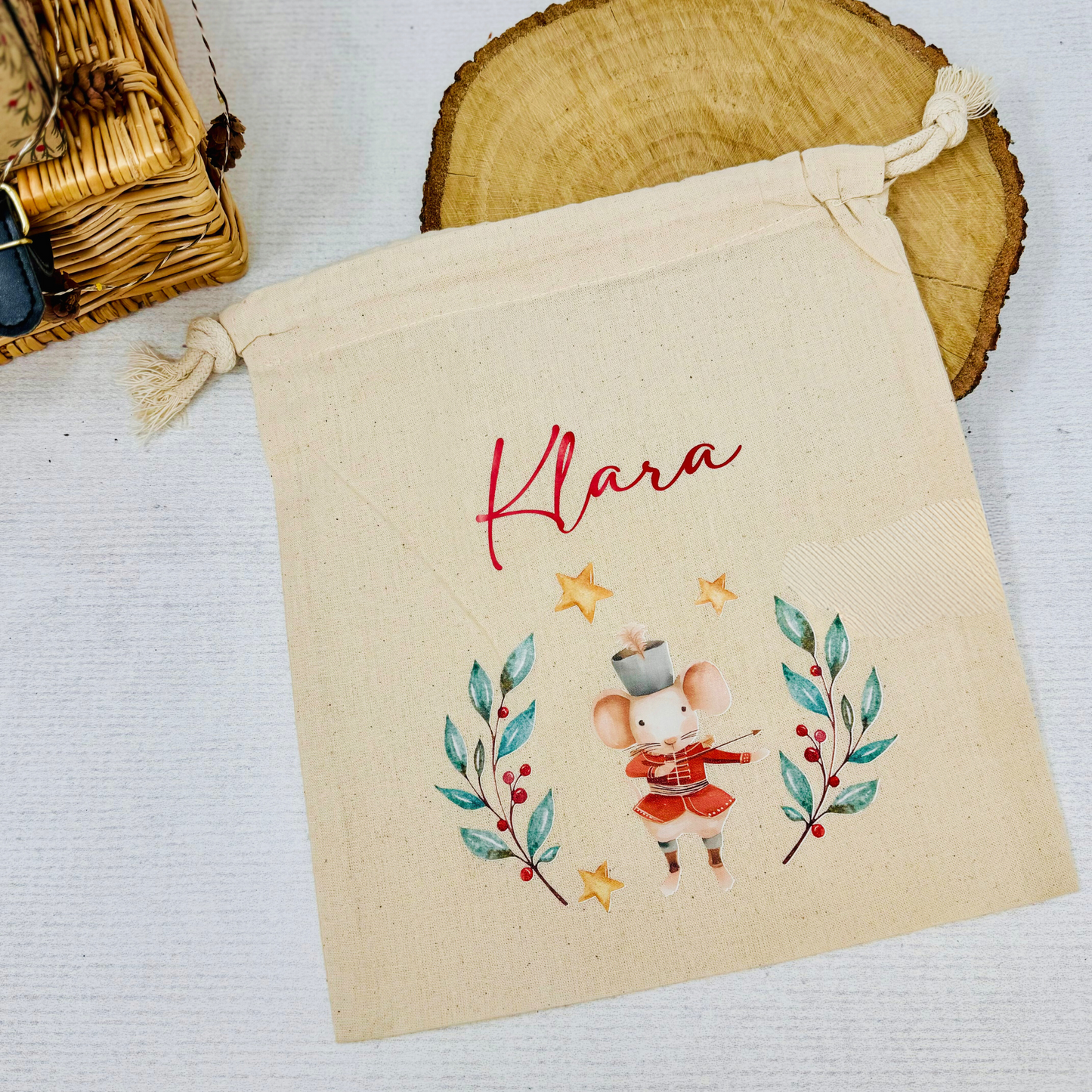 Nussknacker und Mäusekönig - Baumwoll-Säckchen personalisiert für Nikolaus & Weihnachten