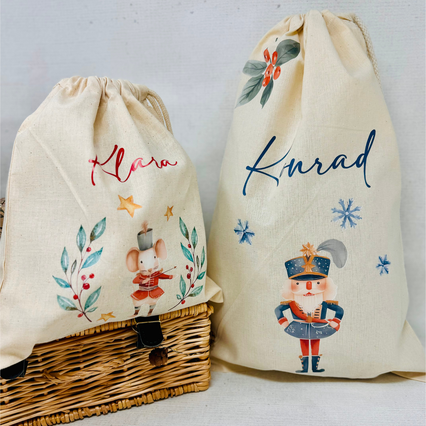 Nussknacker und Mäusekönig - Baumwoll-Säckchen personalisiert für Nikolaus & Weihnachten