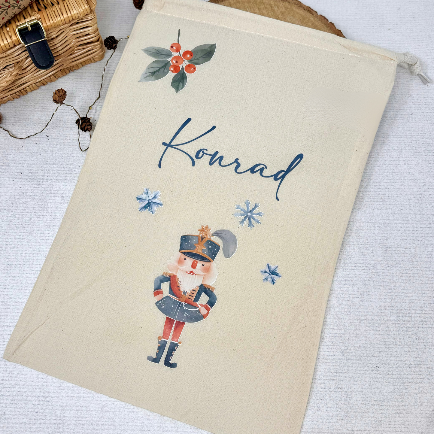 Nussknacker und Mäusekönig - Baumwoll-Säckchen personalisiert für Nikolaus & Weihnachten