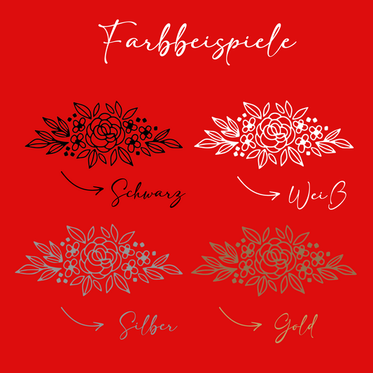 Tolles Schmucketui in rot -  personalisiert mit floralem Bouquet und Namen