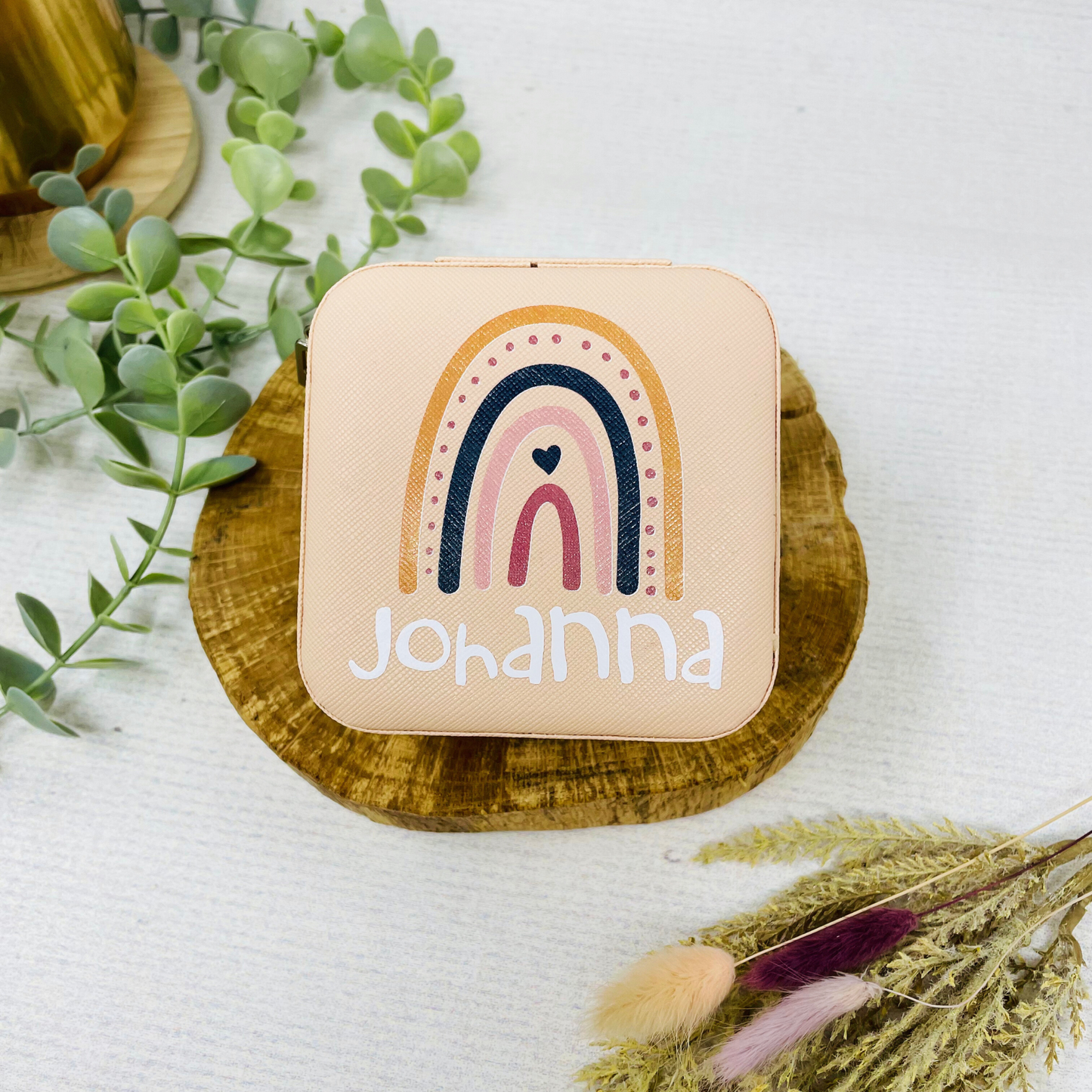 Schmuckaufbewahrung Mädchen - rosa - personalisiert mit Namen und Regenbogen- Geschenk Kommunion Einschulung Geburtstag - Reiseetui
