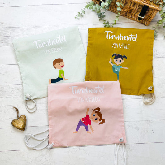 Turnbeutel Yoga Kita Kindergarten Stofftasche mit Name personalisiert Yoga Asanas