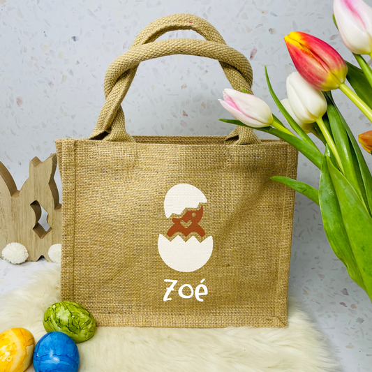 Osterkörbchen personalisiert - Jutebeutel personalisiert mit Küken und Name - verschiedene Farben