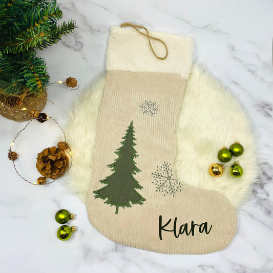 Weihnachtsstrumpf Nikolausstiefel zum Hängen - personalisiert mit Namen - 4 Designs - beige