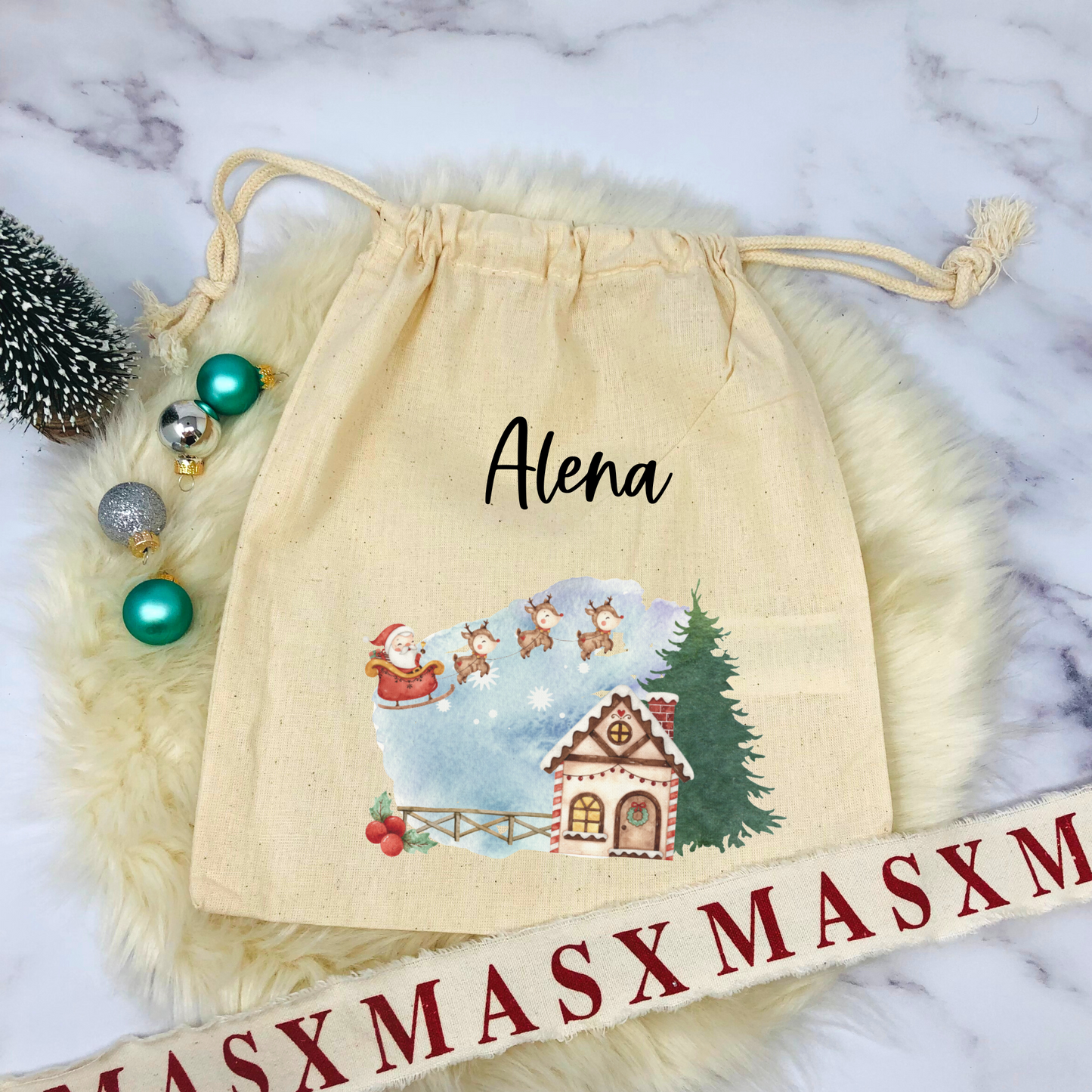 personalisierter Beutel für Weihnachten - ideal als kleine Geschenkverpackung, für Süßigkeiten oder Geld - verschiedene Designs mit Namen