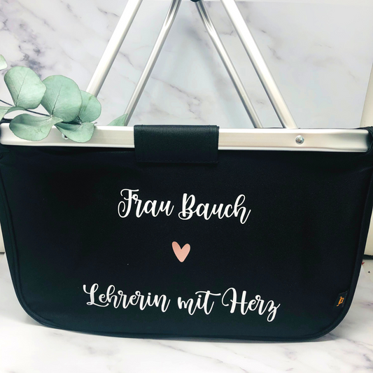 Abschiedsgeschenk Schule - Personalisierter Einkaufskorb "Lehrerin mit Herz" - Nachhaltiges Dankeschön für Lehrkräfte