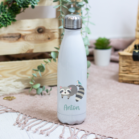 Thermoskanne Trinkflasche Edelstahl personalisiert mit Namen und Waldtiere - toll für Schule, Kindergarten und Freizeit