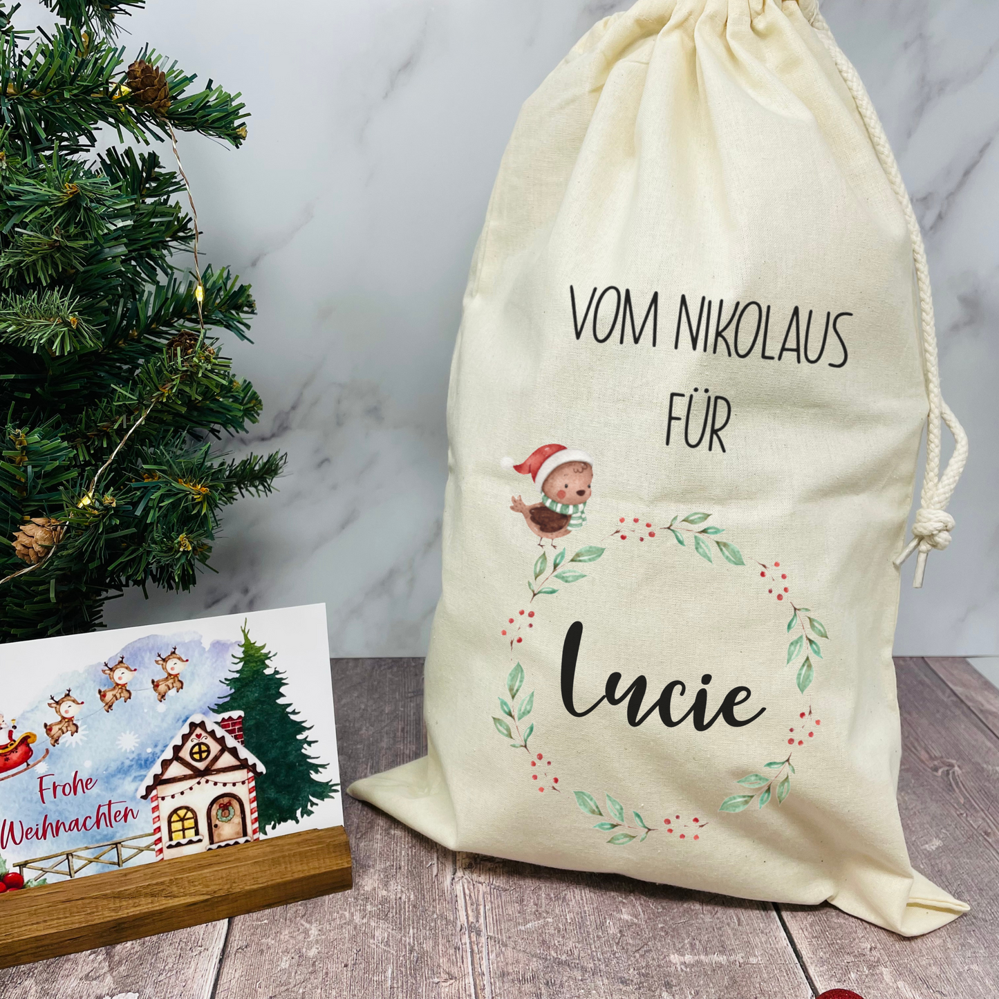 personalisierter Beutel für Nikolaus Weihnachten - ideal als kleine Geschenkverpackung, für Süßigkeiten oder Geld - zwei Designs mit Namen