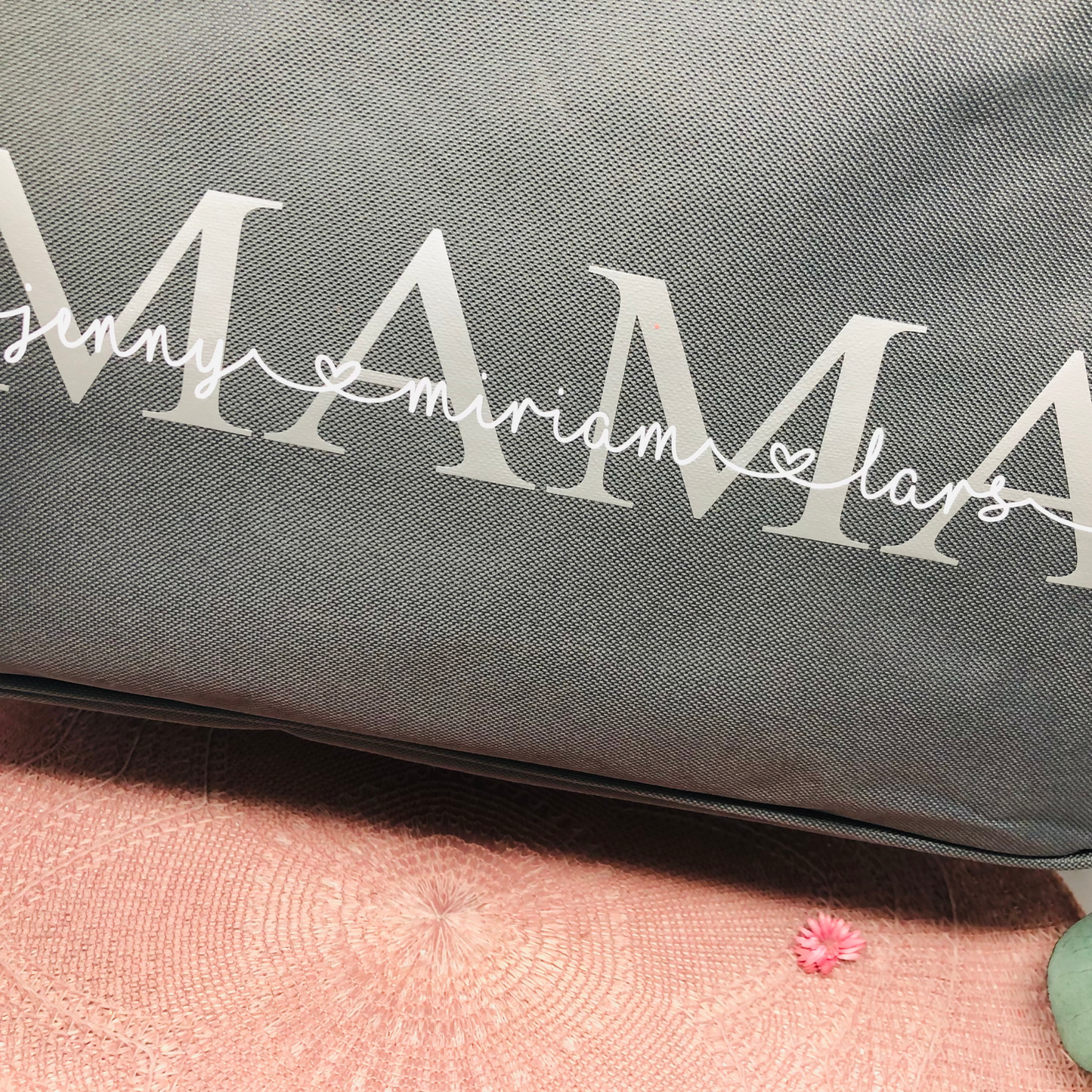 Geschenk Muttertag oder Geburtstag - personalisierter Einkaufskorb MAMA oder MOM mit Namen der Kinder - Farbe Grau, Navy oder Schwarz