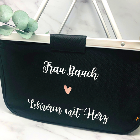 Abschiedsgeschenk Schule - Personalisierter Einkaufskorb "Lehrerin mit Herz" - Nachhaltiges Dankeschön für Lehrkräfte