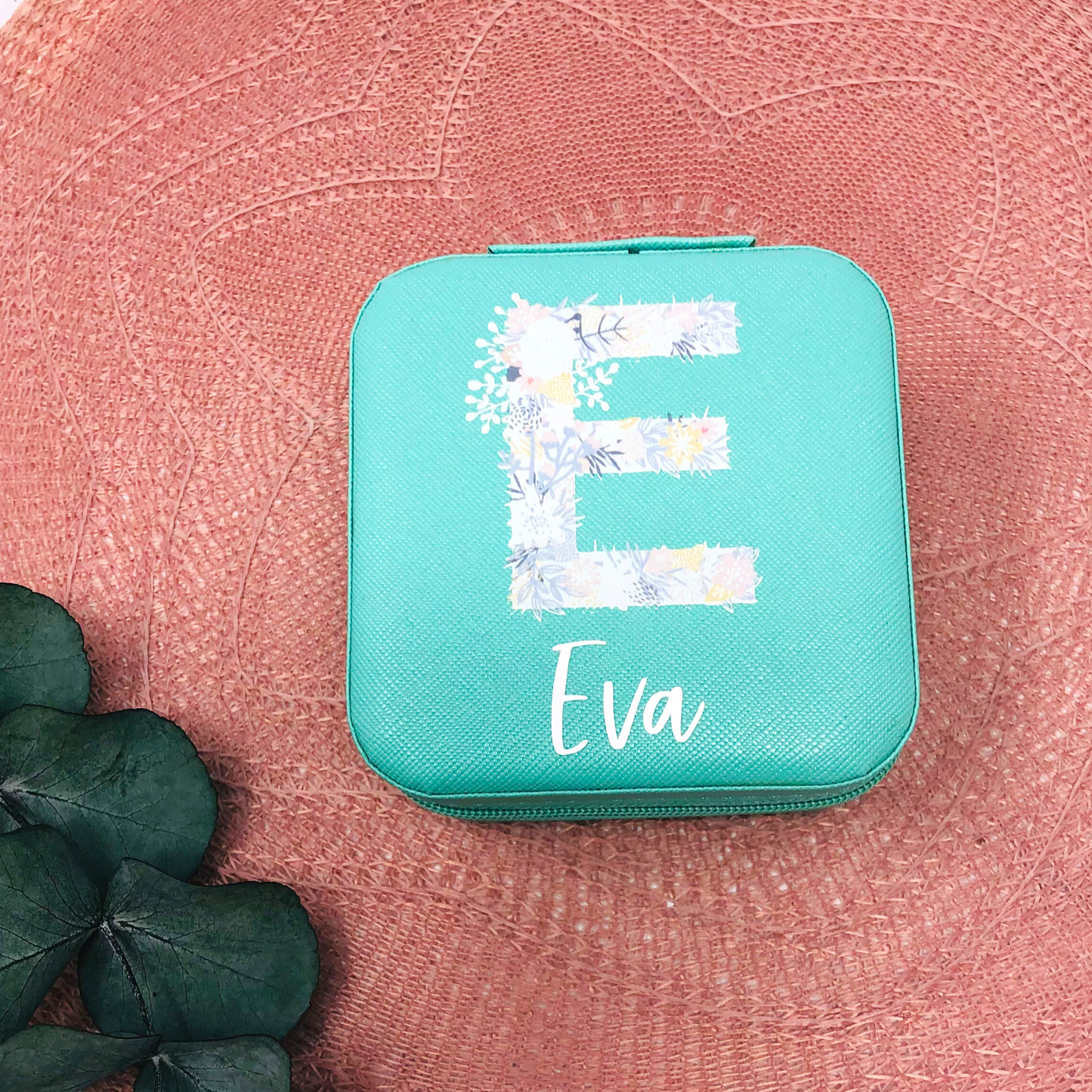 Schmucketui Mädchen - mint - personalisiert mit Initial und Namen - Geschenk Kommunion Einschulung Geburtstag - Reiseetui mint