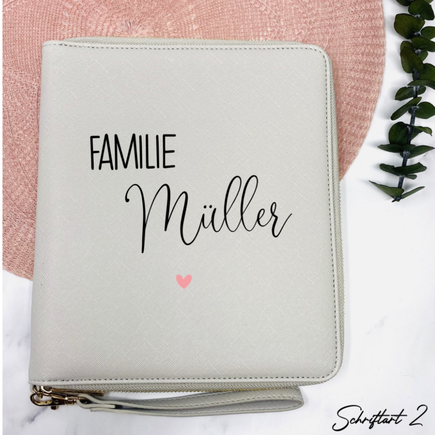 Organizer für die Familie in grau personalisiert mit Familie und Name - Geschenkidee für Familie, U-heft, Impfpass - für Unterlagen und mehr