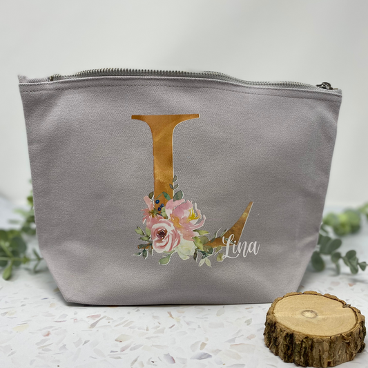 Kosmetiktasche personalisiert mit Initial und Wunschwort - Geschenk beste Freundin Schwester Mama - verschiedene Farben - Blush