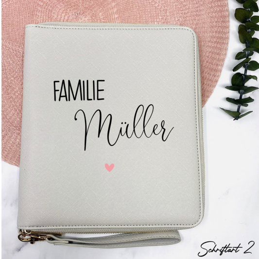 Kopie von Familien Organizer in grau personalisiert mit Familie und Name - Geschenkidee für Familie, U-heft, Impfpass - für Unterlagen und mehr