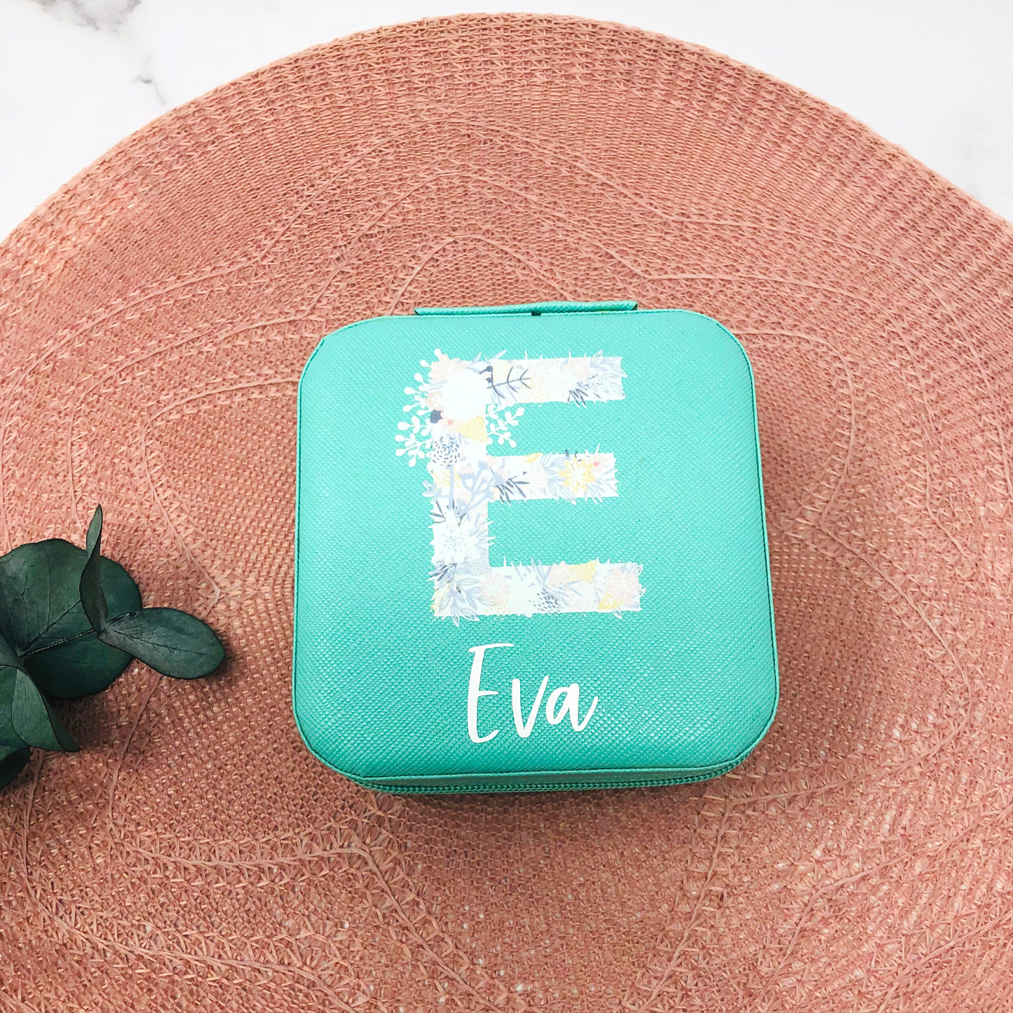 Schmucketui Mädchen - mint - personalisiert mit Initial und Namen - Geschenk Kommunion Einschulung Geburtstag - Reiseetui mint