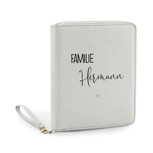 Organizer für die Familie in grau personalisiert mit Familie und Name - Geschenkidee für Familie, U-heft, Impfpass - für Unterlagen und mehr