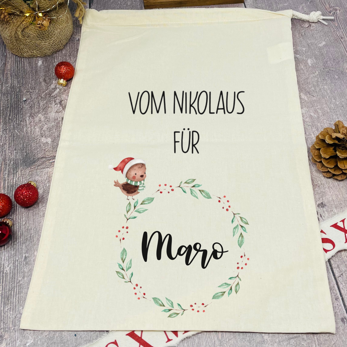 personalisierter Beutel für Nikolaus Weihnachten - ideal als kleine Geschenkverpackung, für Süßigkeiten oder Geld - zwei Designs mit Namen