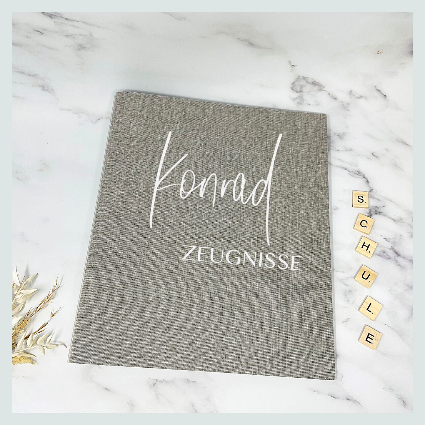 Zeugnismappe personalisiert, Ordner Schule, Kita, Urkunden, Dokumente, Leinen - rosa, grau, sand, blau - Schulanfang Geschenk