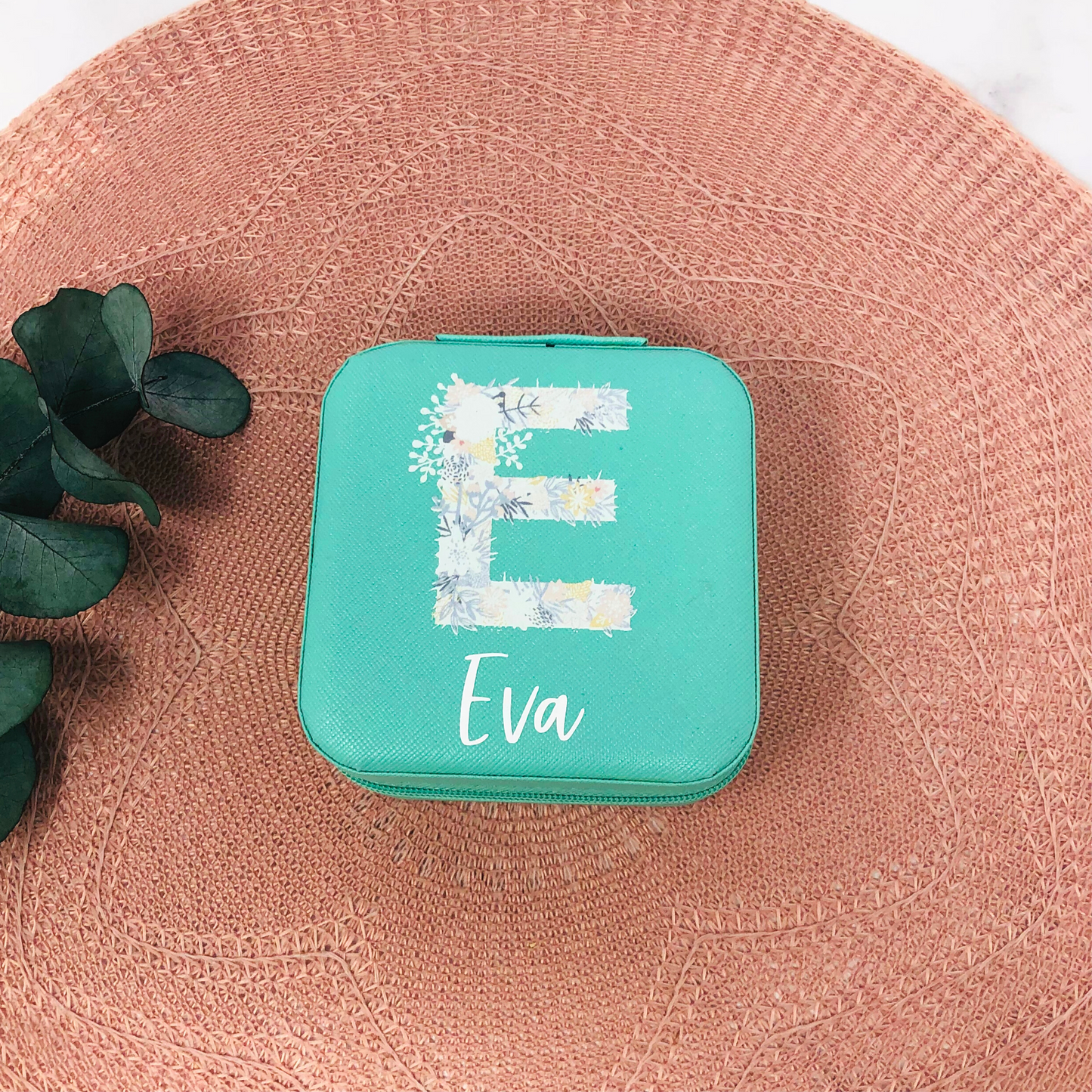 Schmucketui Mädchen - mint - personalisiert mit Initial und Namen - Geschenk Kommunion Einschulung Geburtstag - Reiseetui mint