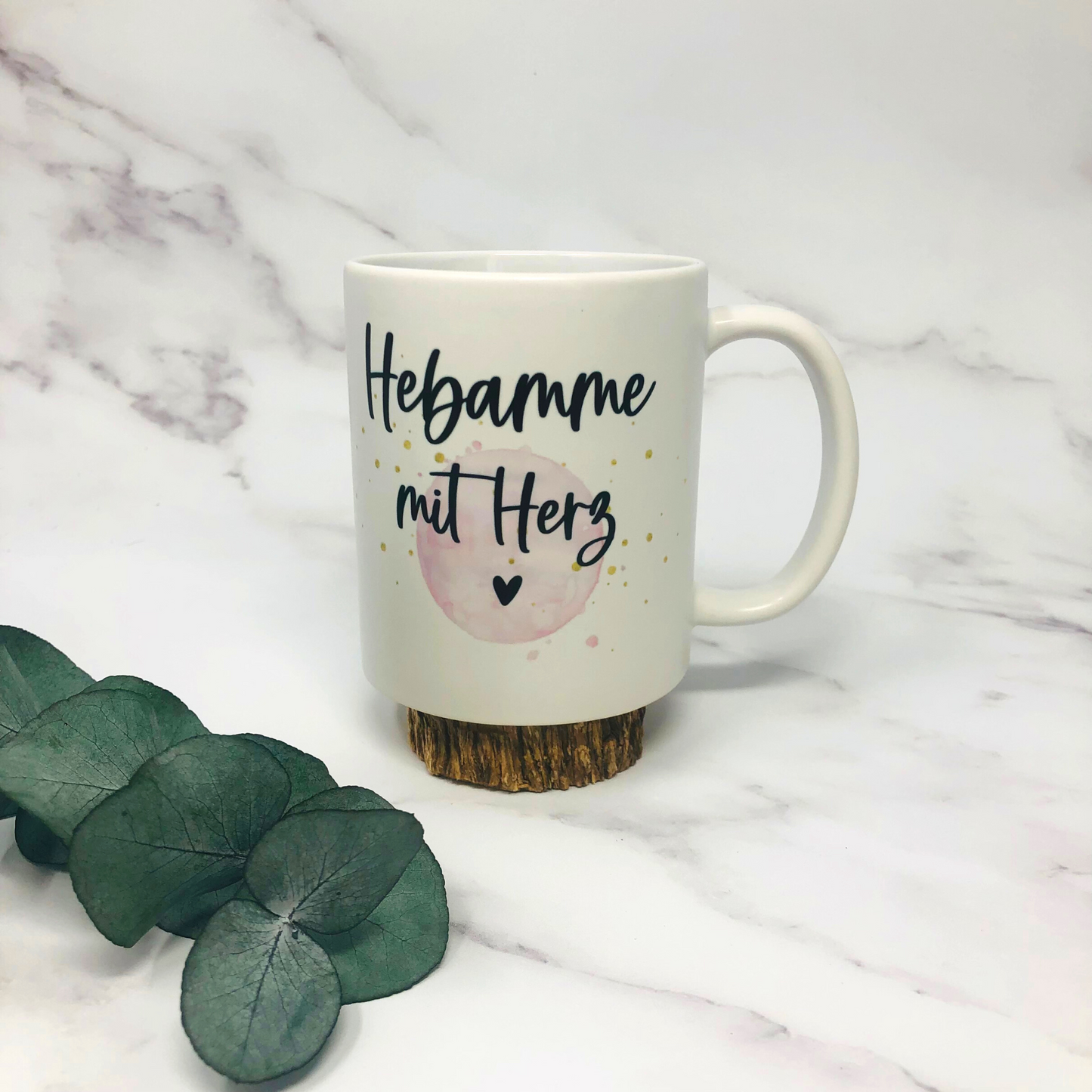 Tasse Hebamme mit Herz rosa - personalisiert - Geschenk Dankeschön für die Hebamme - Kaffeetasse mit Namen