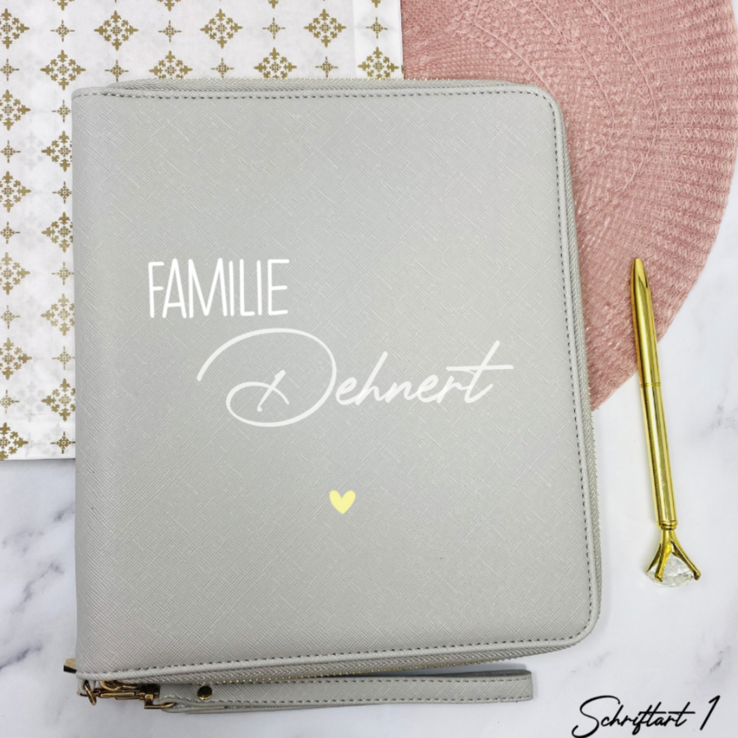 Organizer für die Familie in grau personalisiert mit Familie und Name - Geschenkidee für Familie, U-heft, Impfpass - für Unterlagen und mehr