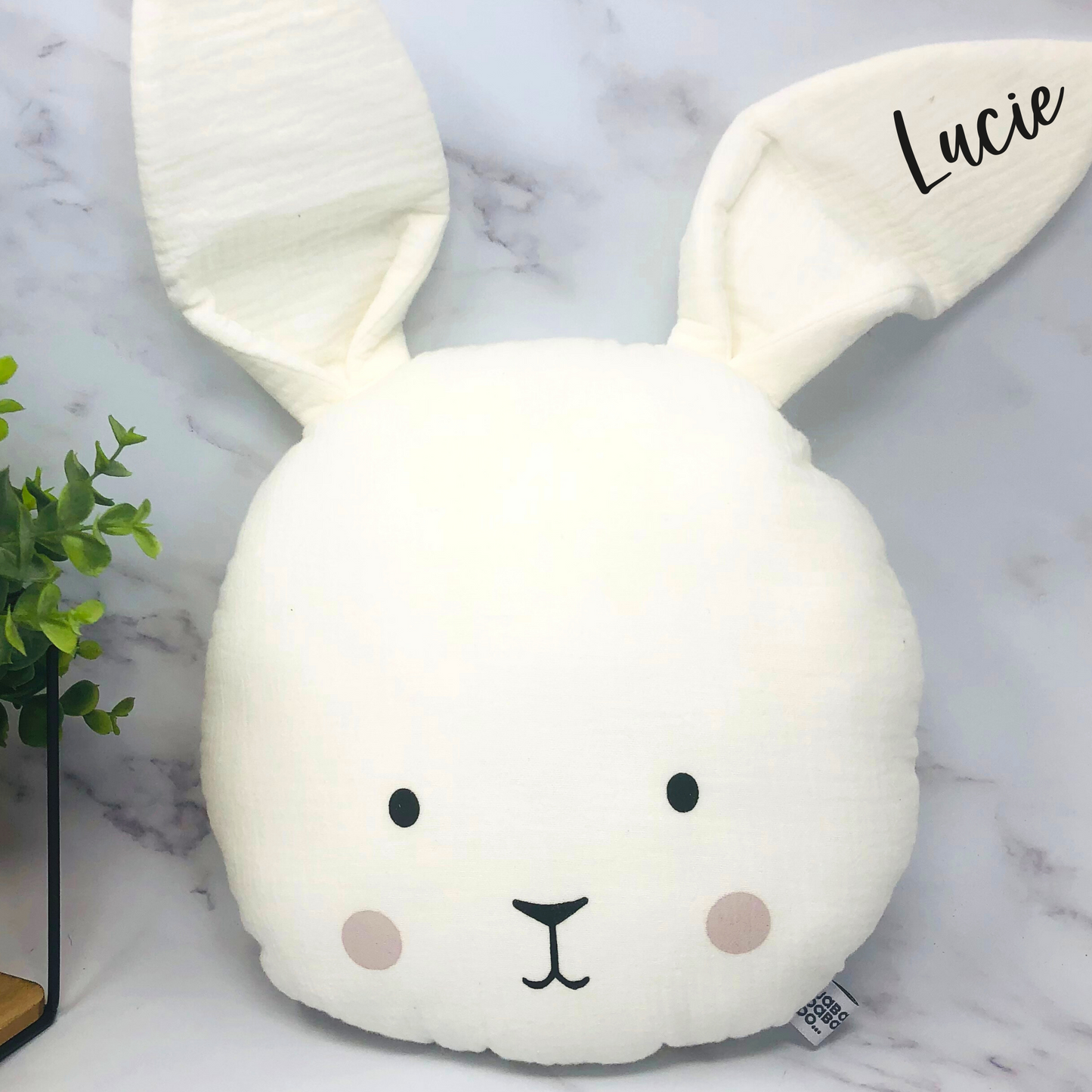 personalisiertes Kissen Musselin Hase - mit Namen - Geschenk zur Geburt - Babyparty, KiTa Kissen, Geschenk Taufe