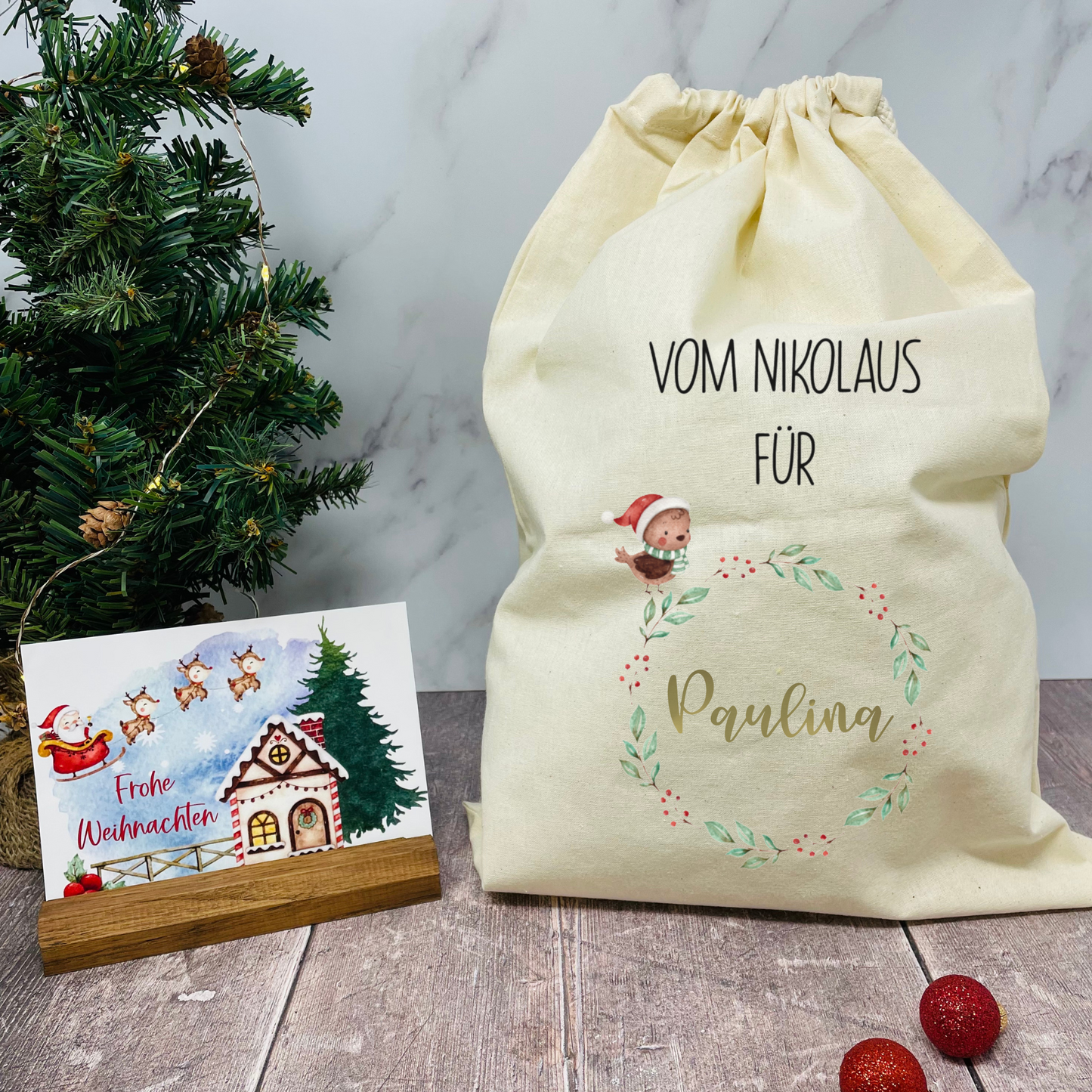 personalisierter Beutel für Nikolaus Weihnachten - ideal als kleine Geschenkverpackung, für Süßigkeiten oder Geld - zwei Designs mit Namen
