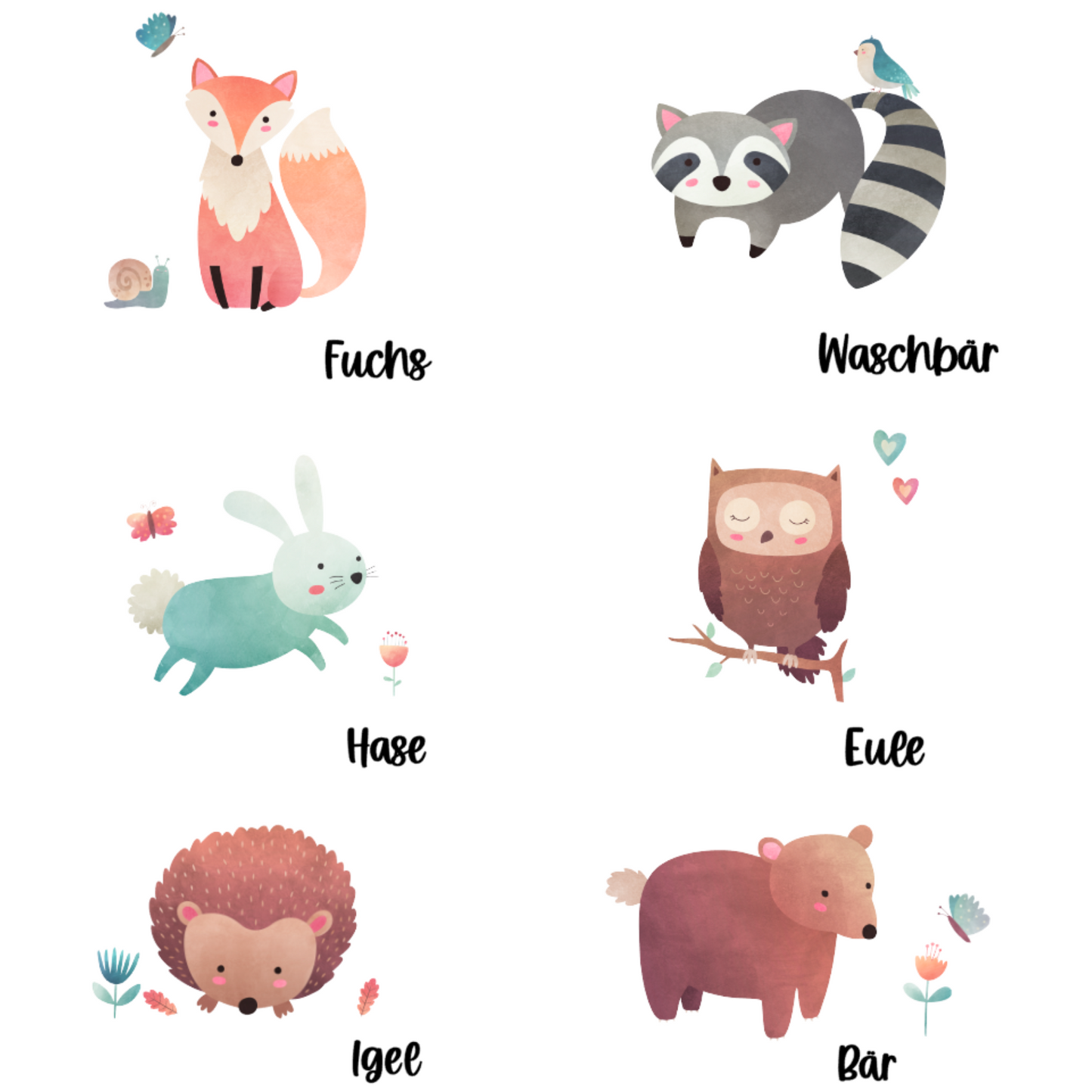 Thermoskanne Trinkflasche Edelstahl personalisiert mit Namen und Waldtiere - toll für Schule, Kindergarten und Freizeit