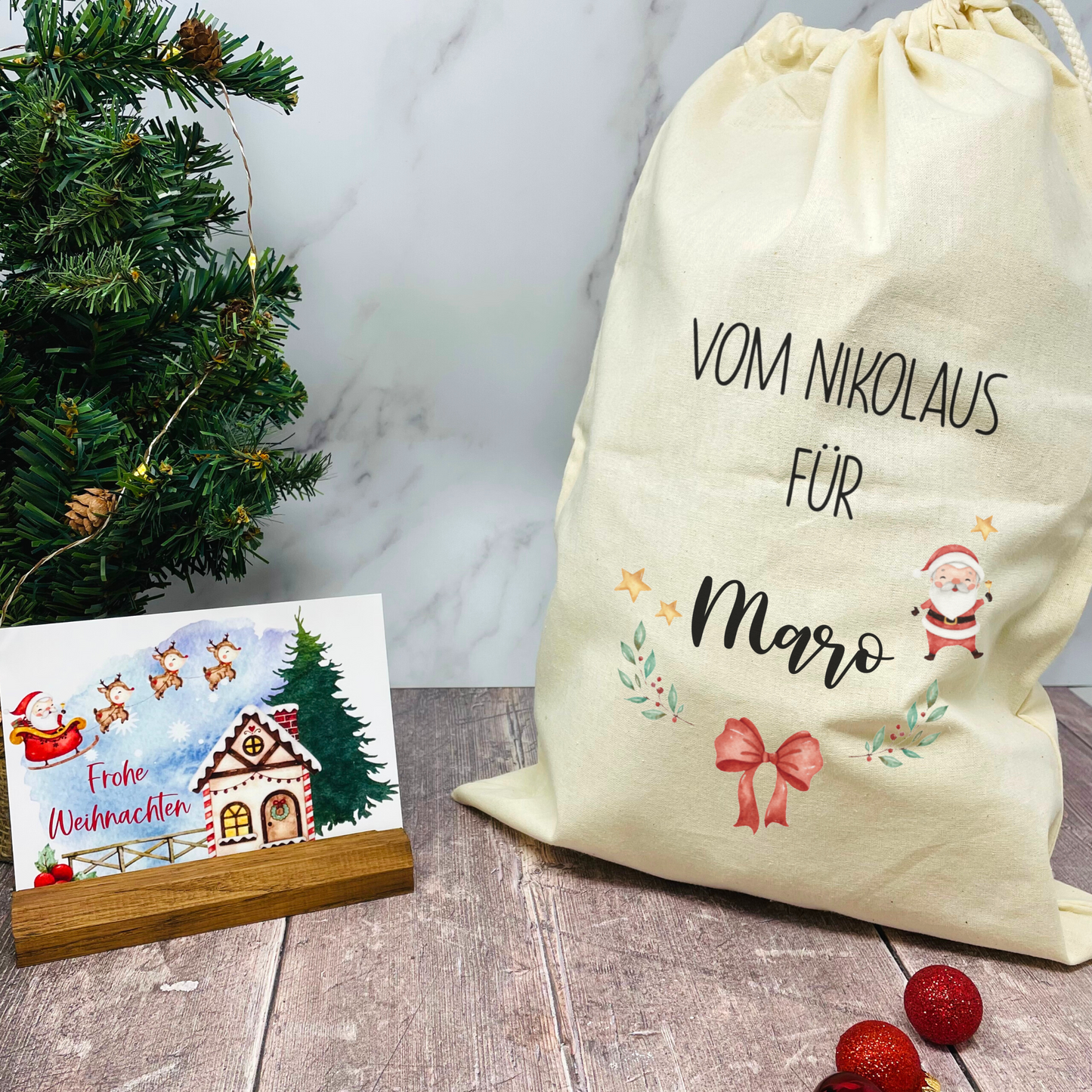 personalisierter Beutel für Nikolaus Weihnachten - ideal als kleine Geschenkverpackung, für Süßigkeiten oder Geld - zwei Designs mit Namen
