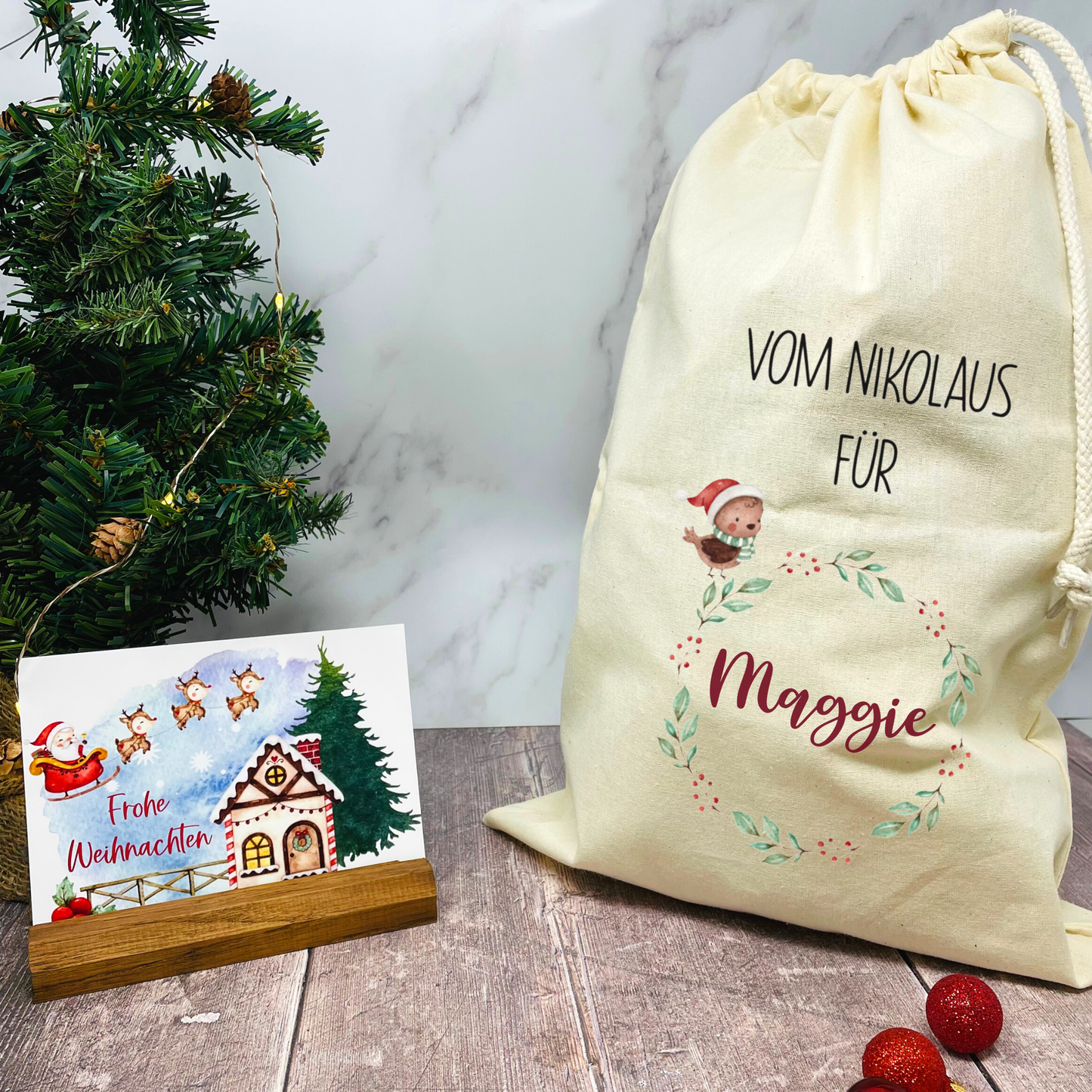 personalisierter Beutel für Nikolaus Weihnachten - ideal als kleine Geschenkverpackung, für Süßigkeiten oder Geld - zwei Designs mit Namen