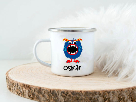 Tasse Emailletasse Kindertasse Becher personalisiert - Jungs Monster