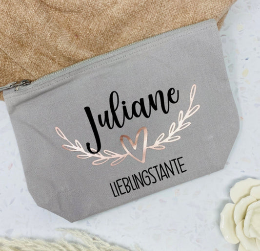 Geschenk für die Tante - Kosmetikbeutel grau personalisiert