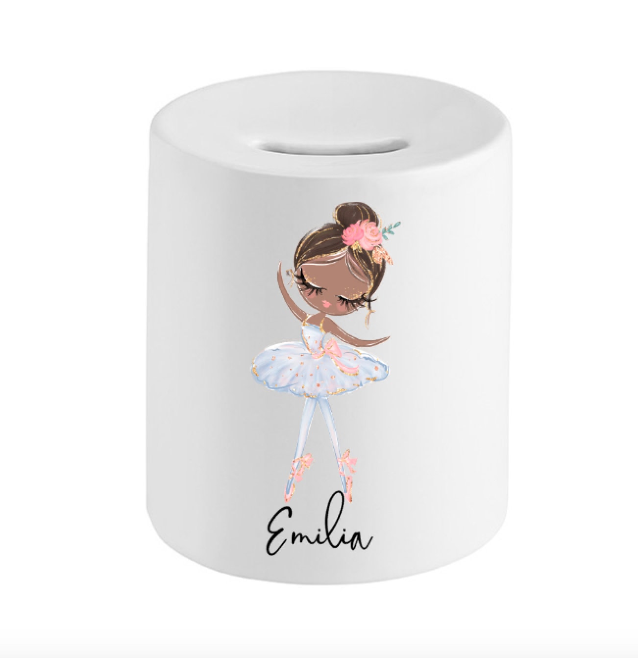 Spardose mit Name - personalisiert - Einschulung Geburt - 6 Ballerinas zur Auswahl Aquarell