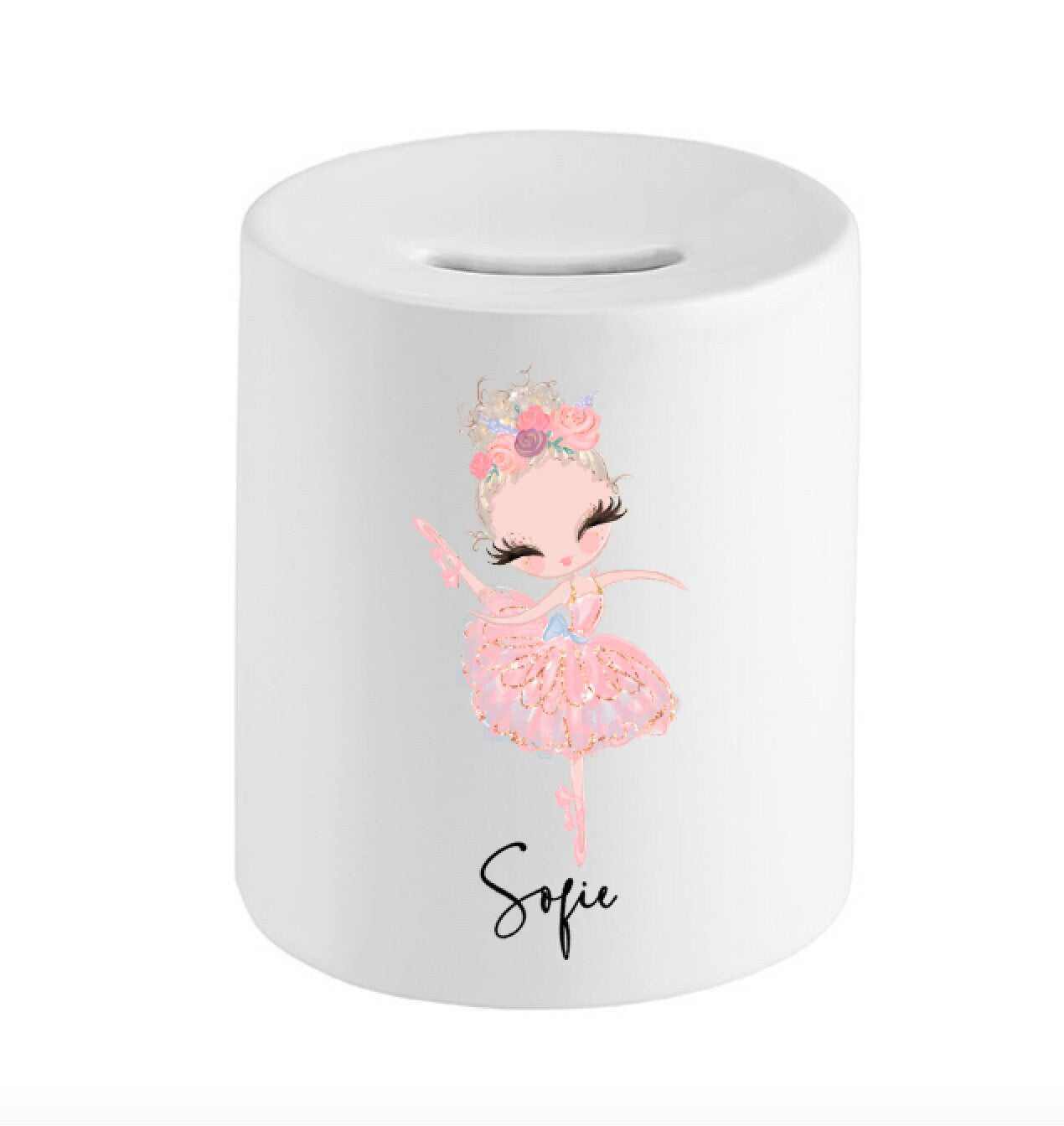 Spardose mit Name - personalisiert - Einschulung Geburt - 6 Ballerinas zur Auswahl Aquarell