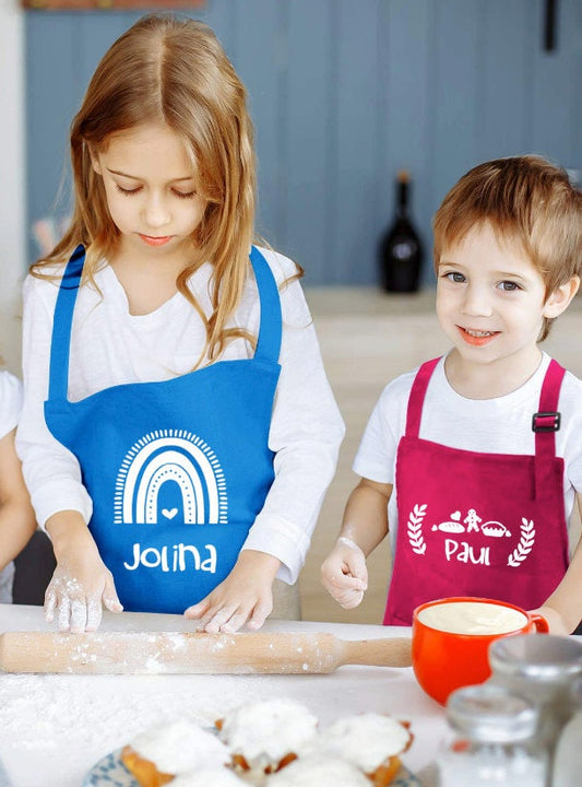 Kinderschürze mit Namen - personalisiert - 6 Farben - zum Basteln, Malen, Backen, Kochen, Gärtnern